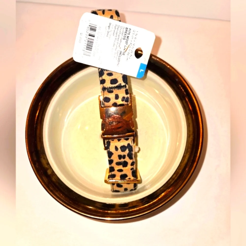 Boots & Barkley Large Animal Print Dog Collar NEW & Best Friends Ceramic Bowl